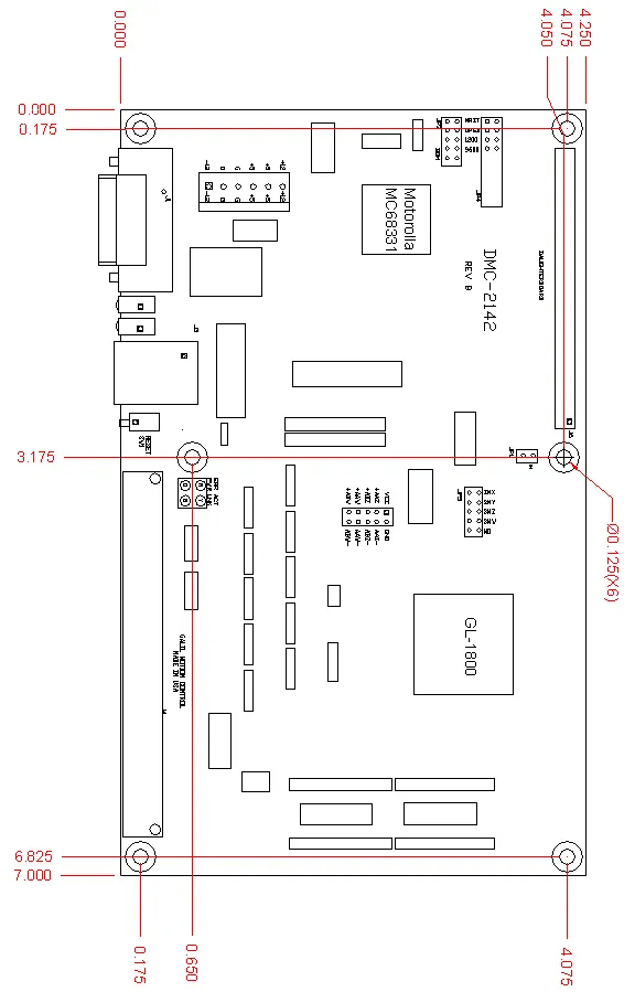 Illustration for DMC-21x2 Board Mounting Dimensions