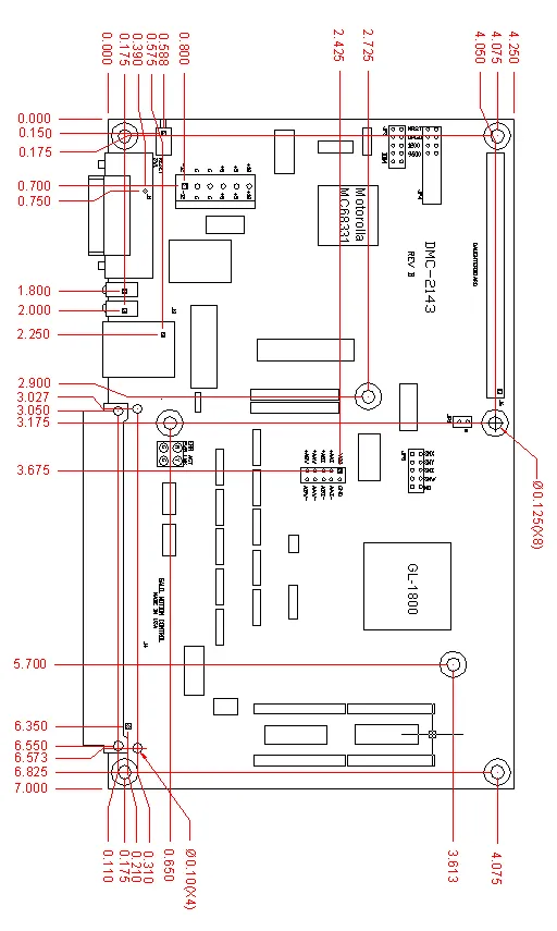 Illustration for DMC-21x3 Board Mounting Dimensions