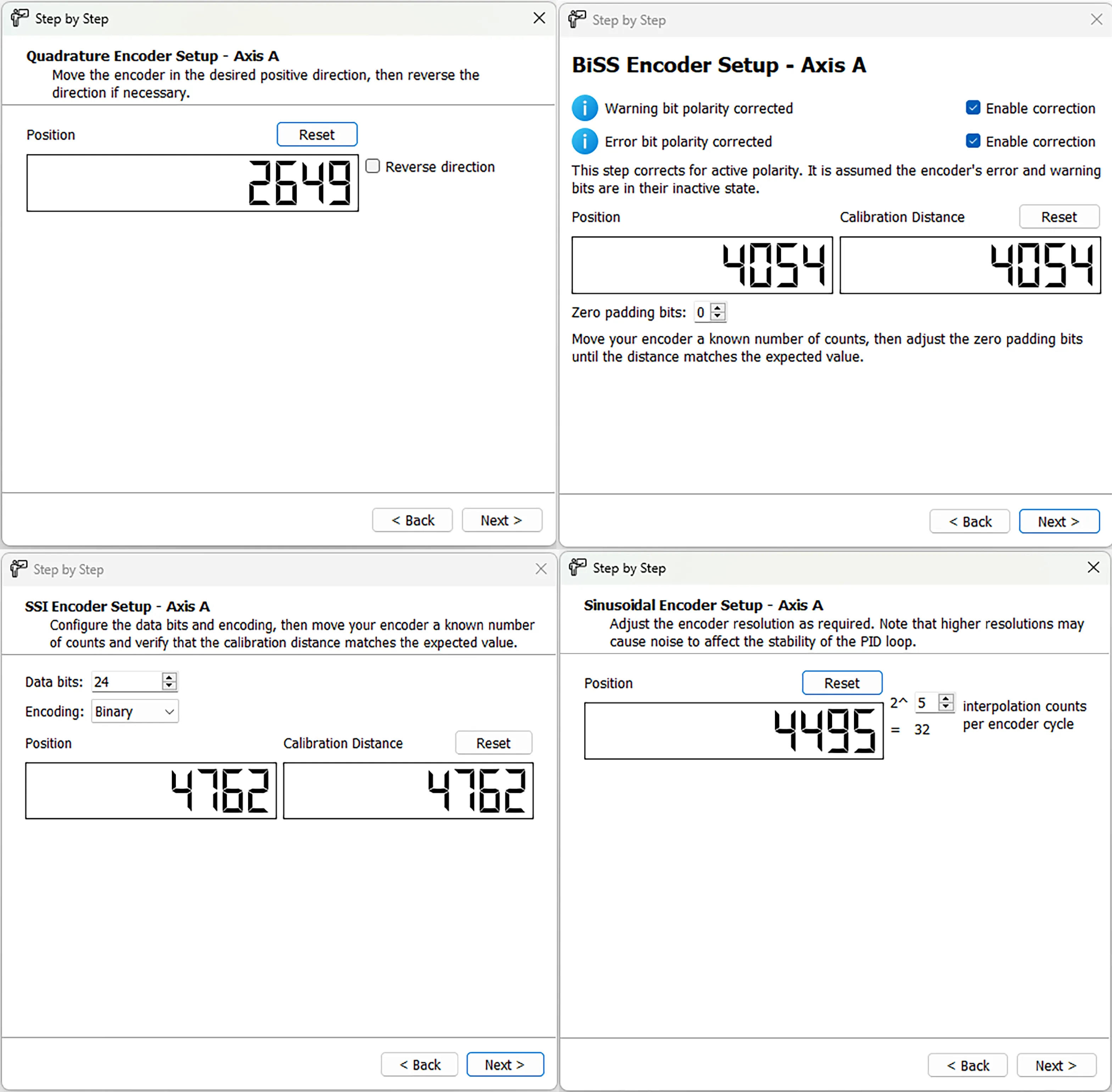 Encoder Setup Pages