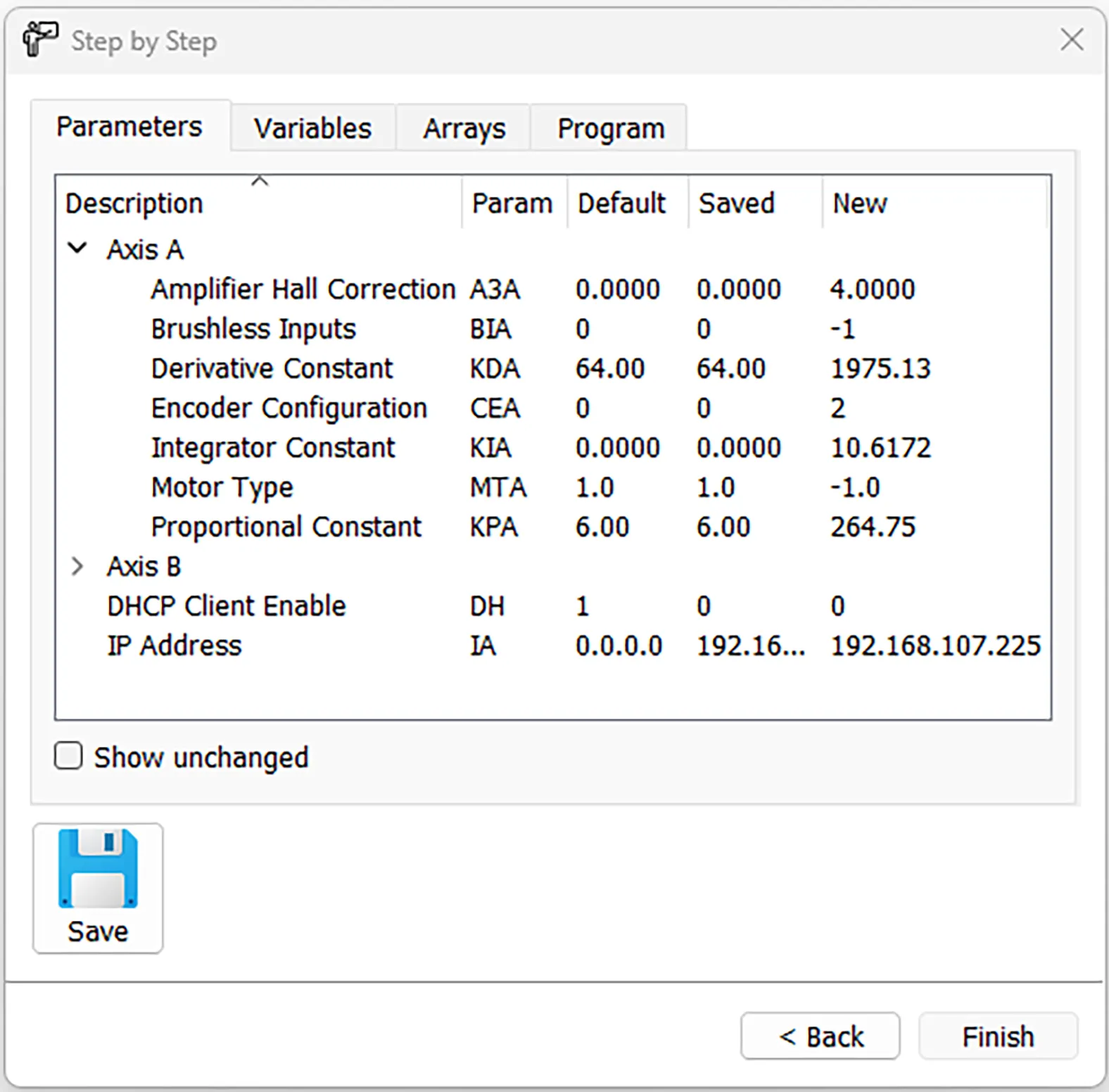 Saving Settings on a Configured Controller