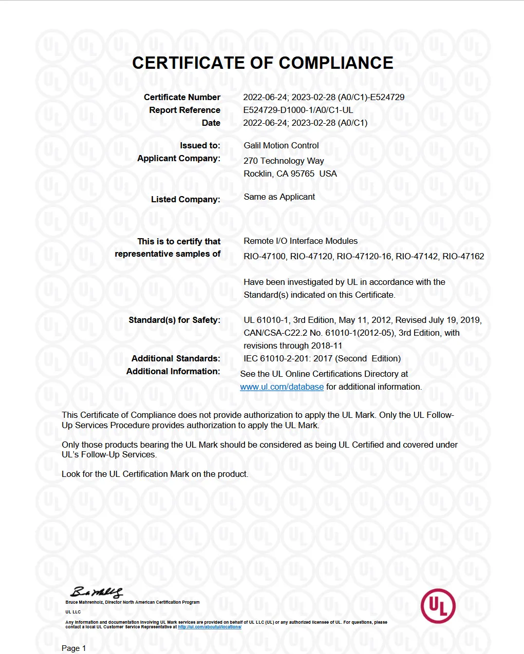 UL 61010 Certificate